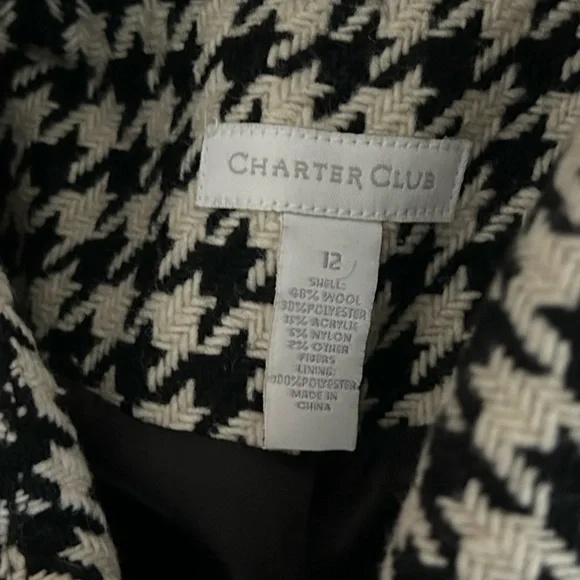 Charter Club Black and White Houndstooth Print Short Peacoat Sz L - Picture 4 of 4